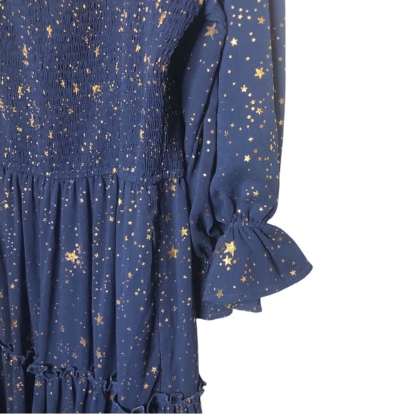 IVY CITY CO Starry Nights Navy Blue Gold Star Midi Dress Size XXL Holiday Party - Picture 4 of 7